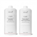 Keune Care Keratin Smoothing nepaklusnių plaukų priežiūros rinkinys (1000 + 1000 ml) + dozatoriai